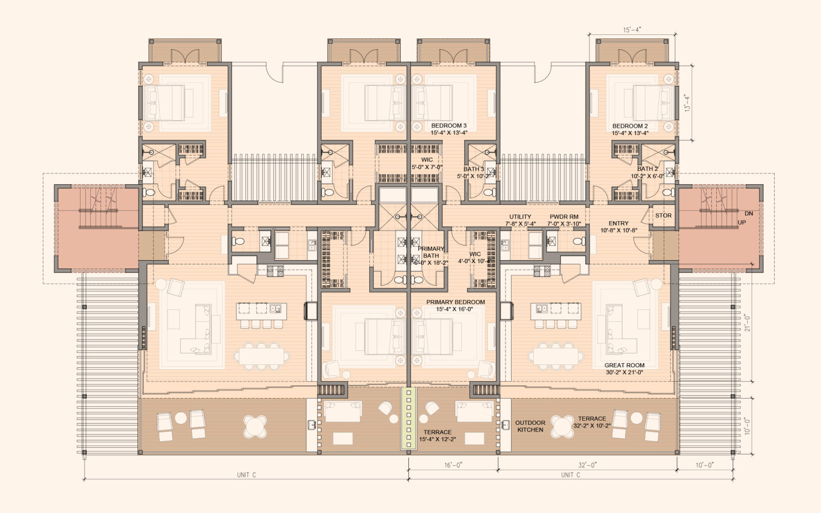 The upper level 3 bedroom floorplan