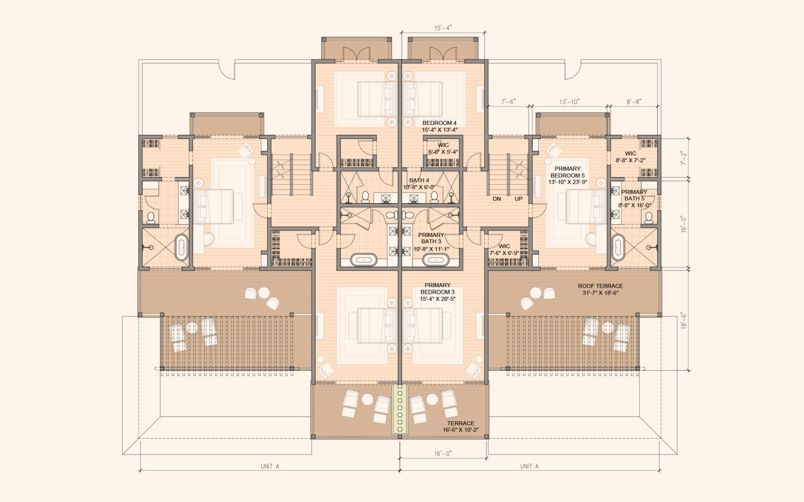The upper level 5 bedroom floorplan