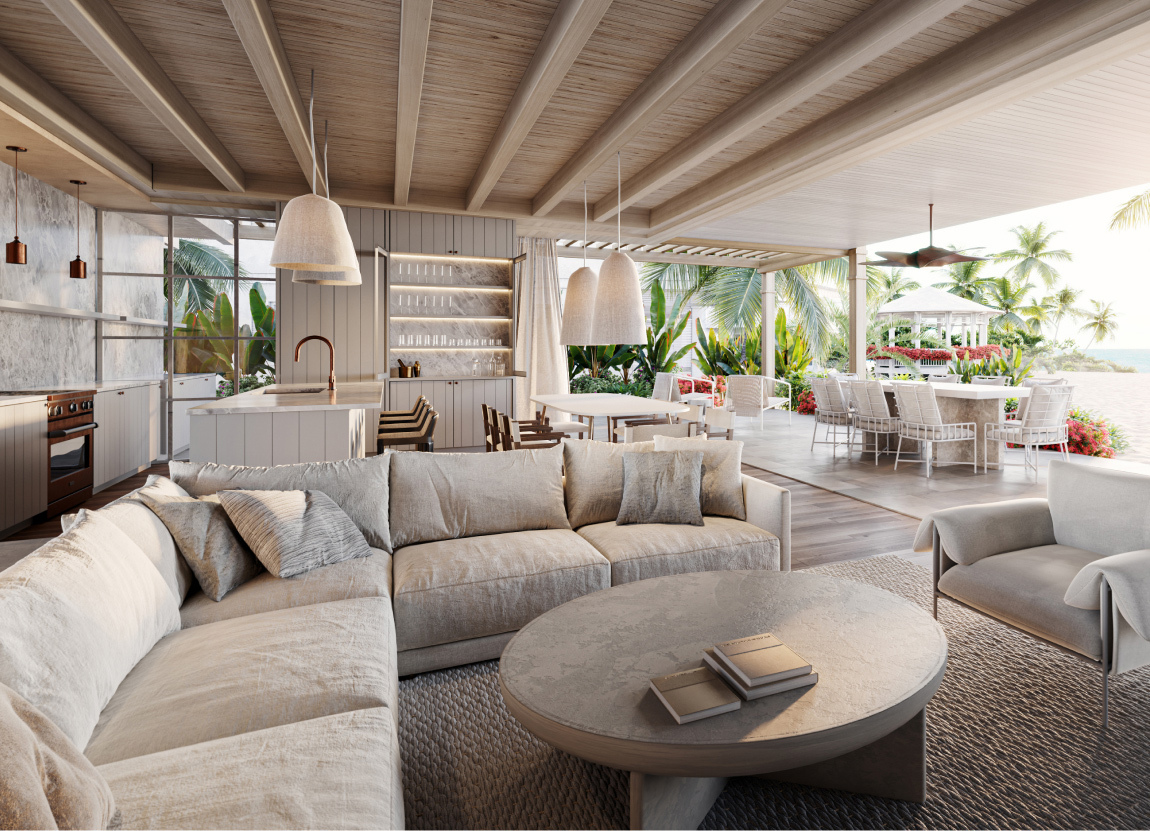 Rendering of a living room at The Cays